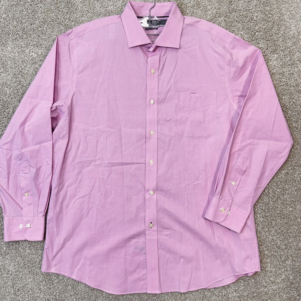 Lauren Ralph Lauren Button-Down Mens 17.5 34/35 Slim Fit Pink Stretch EUC